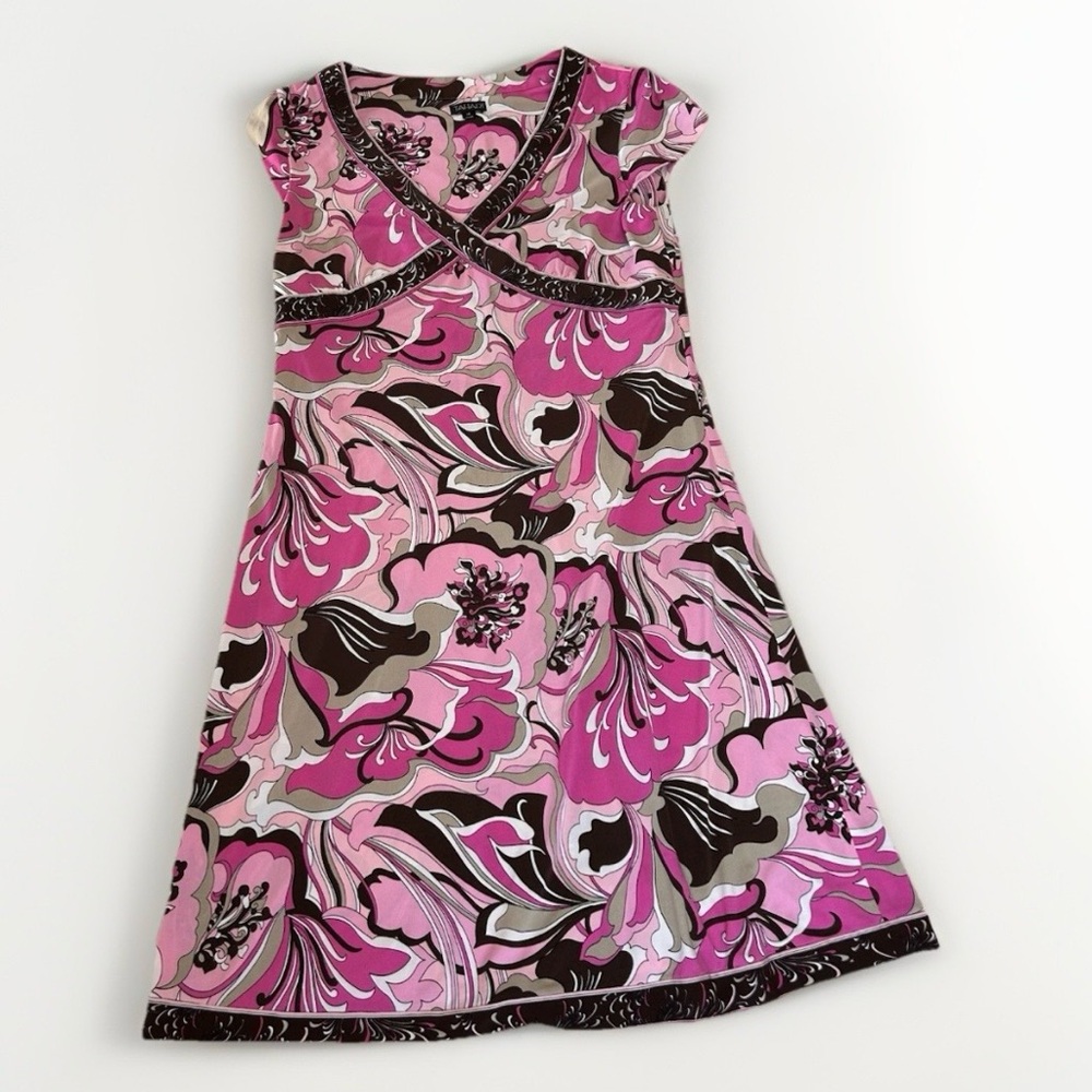TAHARI Arthur Levine Floral Dress Women's 14 Pink  Midi Career Academia Spring